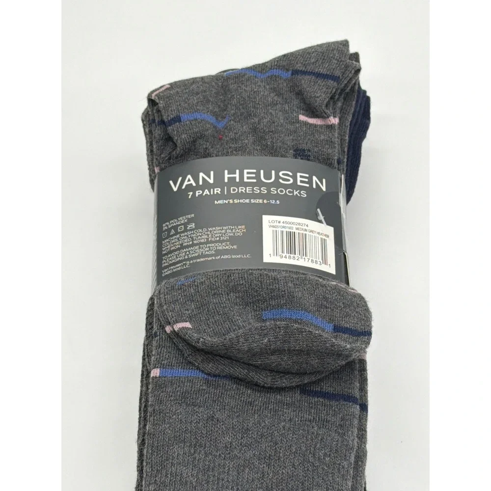 Van Heusen Mens 7 Pair Premium Dress Socks Black Navy Grey Wicking VHM251DR01002